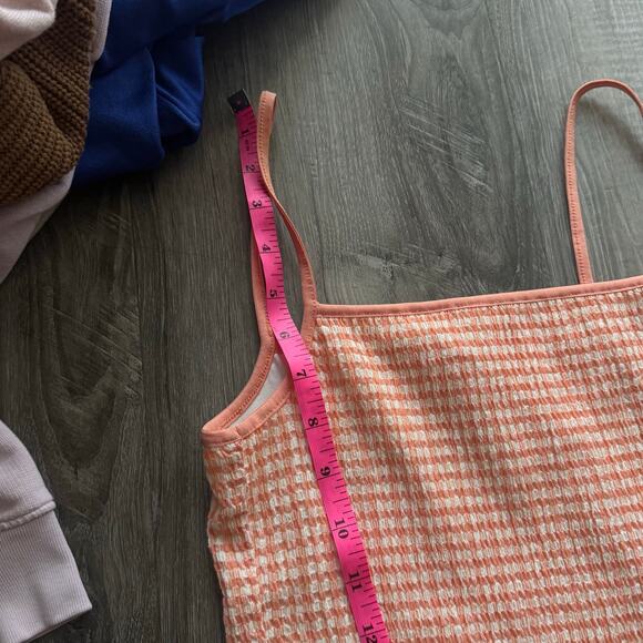 Wilfred Japanese Seersucker Check Slip Dress XS Orange White Midi - Picture 7 of 10